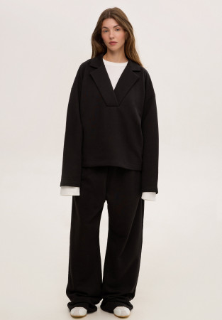 Свитшот-поло трёхнитка oversize серый черный Свитшот-поло трёхнитка oversize серый черный